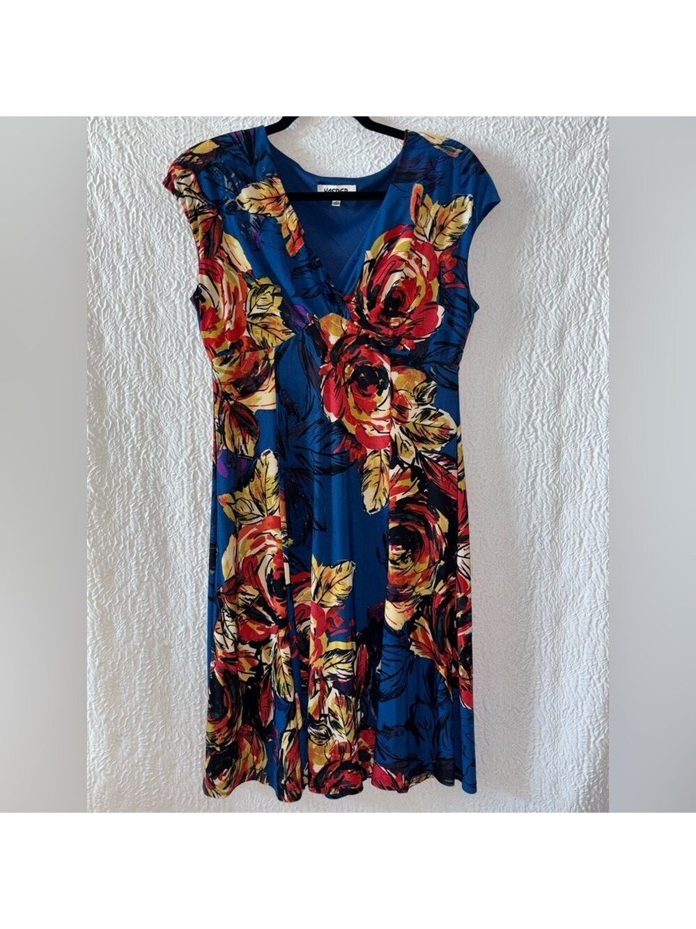 Kasper Surplice Floral Printed Cap Sleeve Fit & Flare Midi Dress
